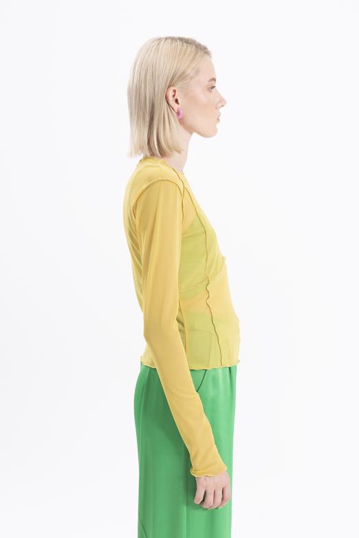 Bayan Sarı Uzun Kollu Tül Body - BSL