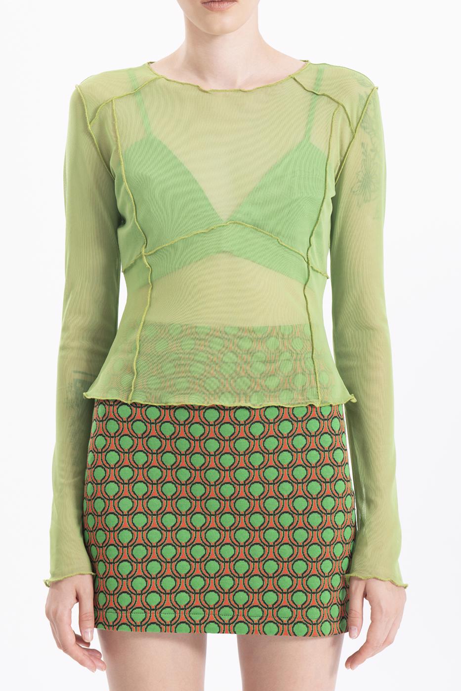 Bayan Yeşil Uzun Kollu Tül Body