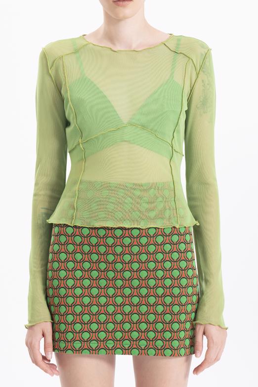 Bayan Yeşil Uzun Kollu Tül Body - BSL