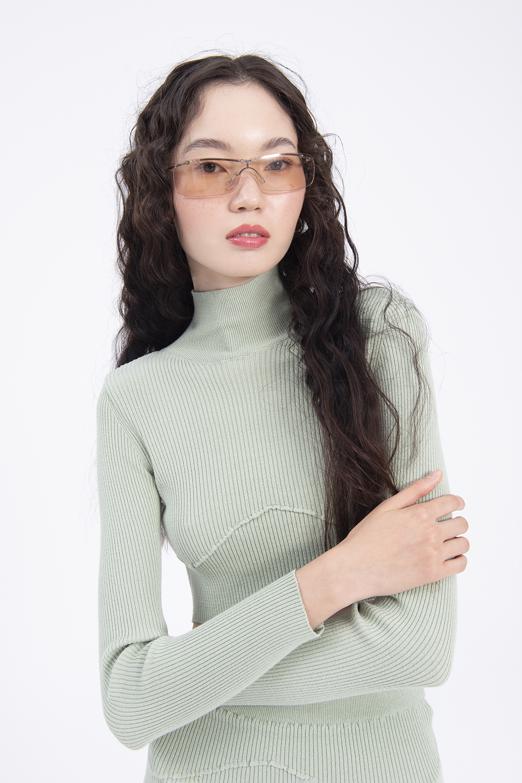 Bayan Haki Dik Yakalı Crop Triko Bluz - BSL