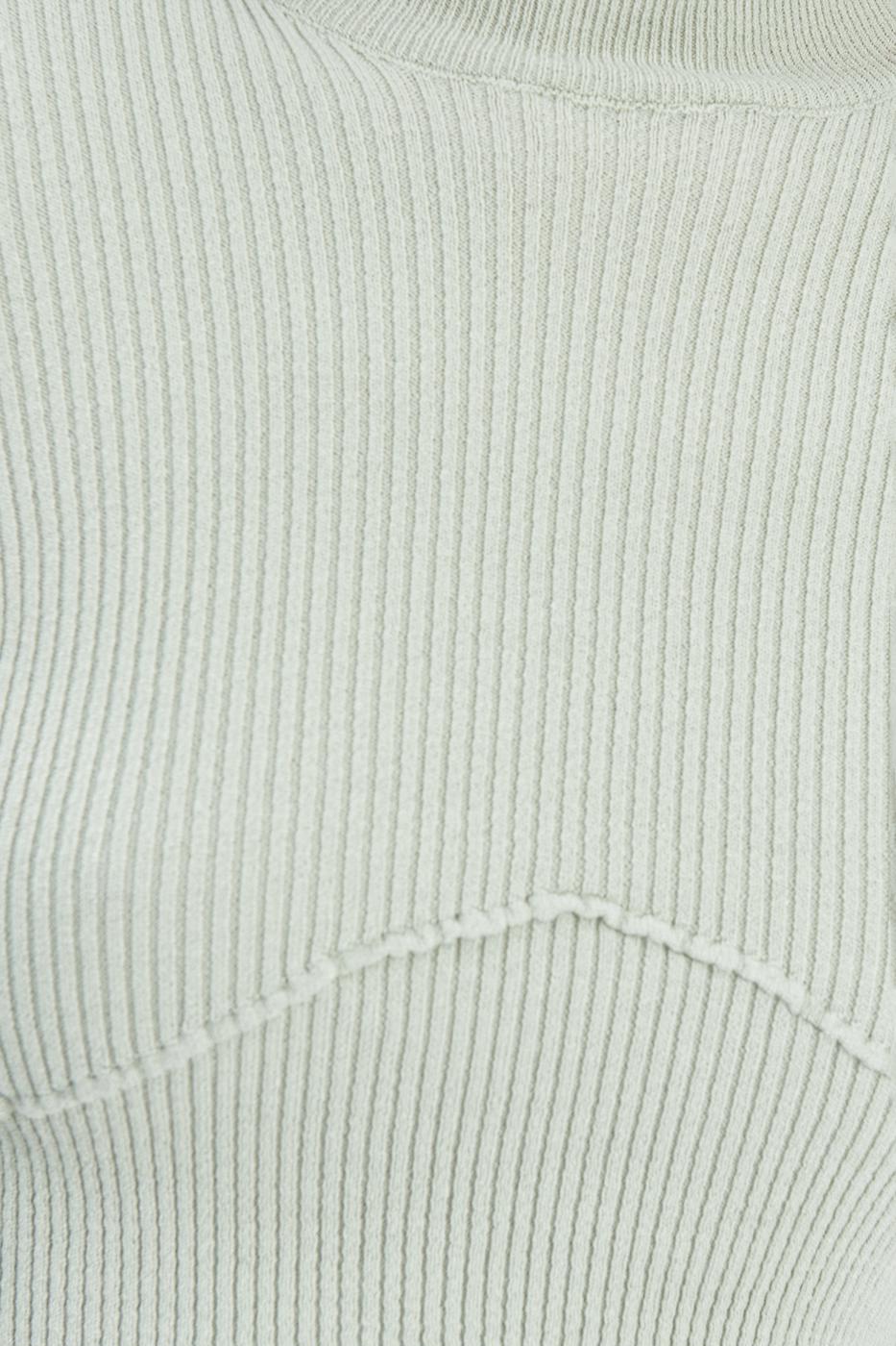 Bayan Haki Dik Yakalı Crop Triko Bluz