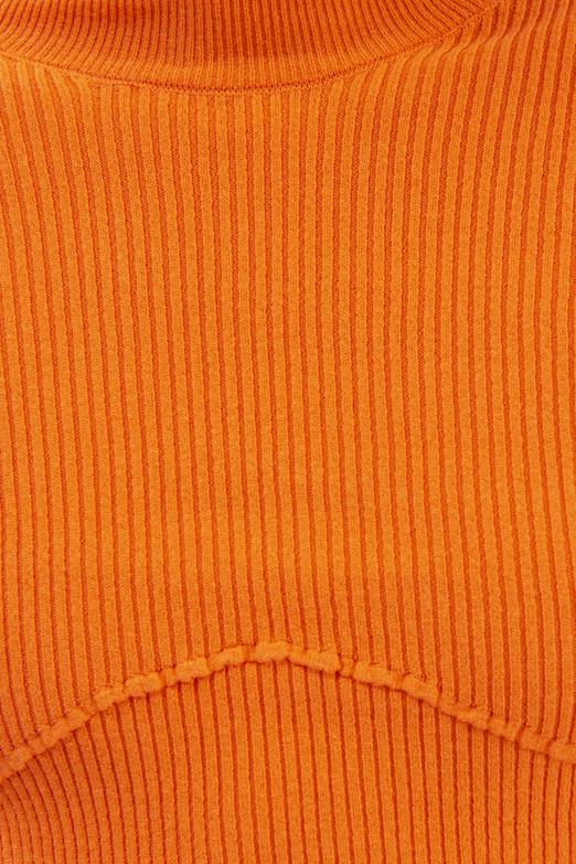 Bayan Oranj Dik Yakalı Crop Triko Bluz - BSL