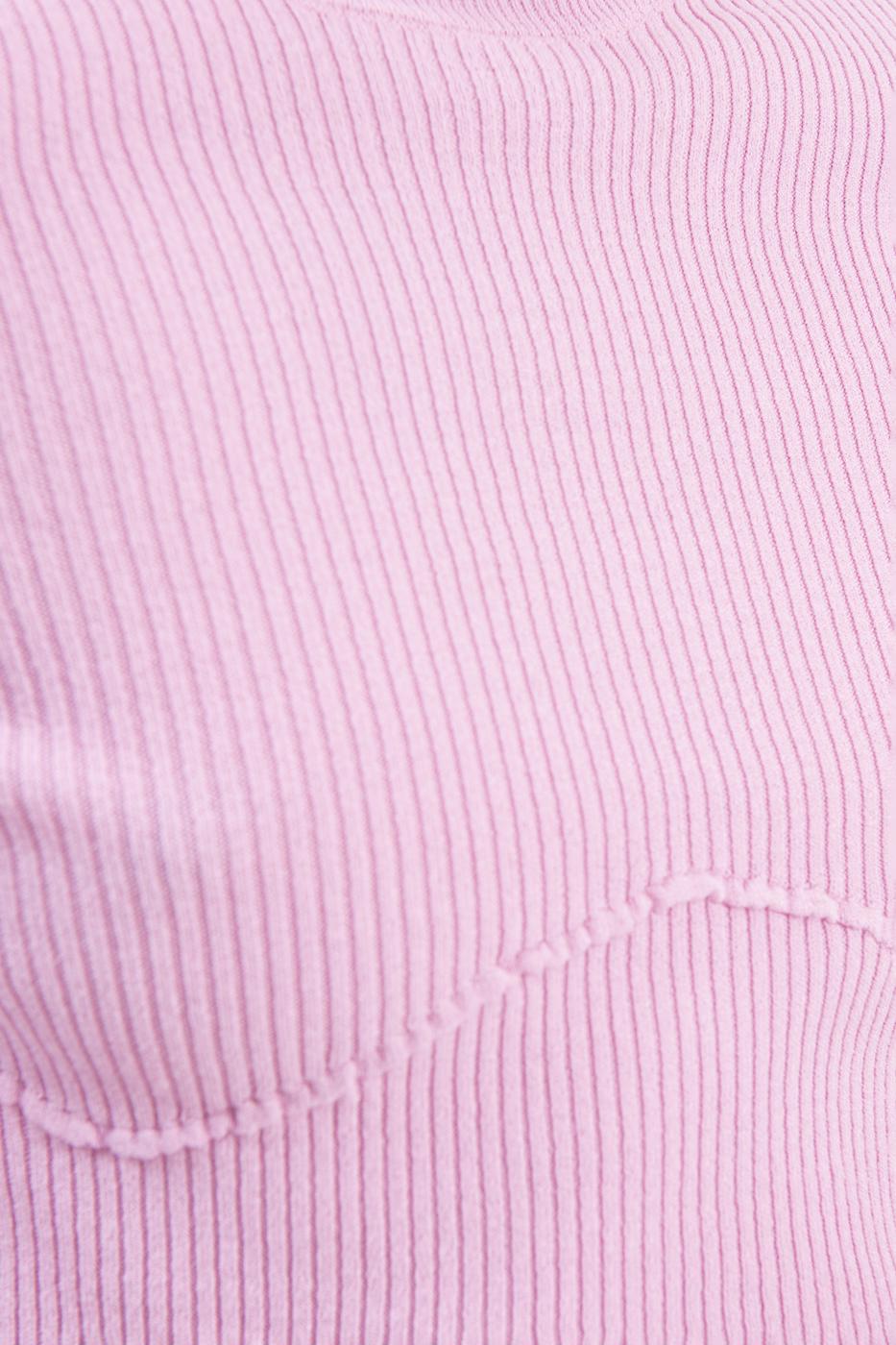 Bayan Pembe Dik Yakalı Crop Triko Bluz