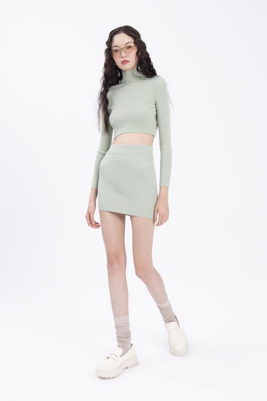 Bayan Haki Triko Mini Dar Etek - BSL