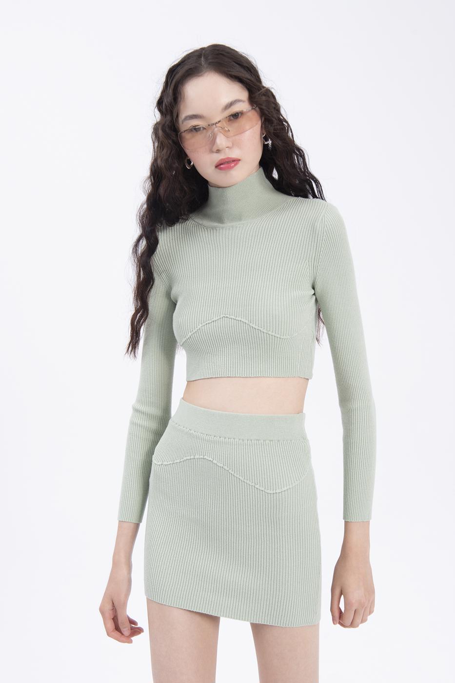 Bayan Haki Triko Mini Dar Etek