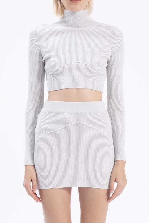 Bayan Gri Triko Mini Dar Etek - BSL