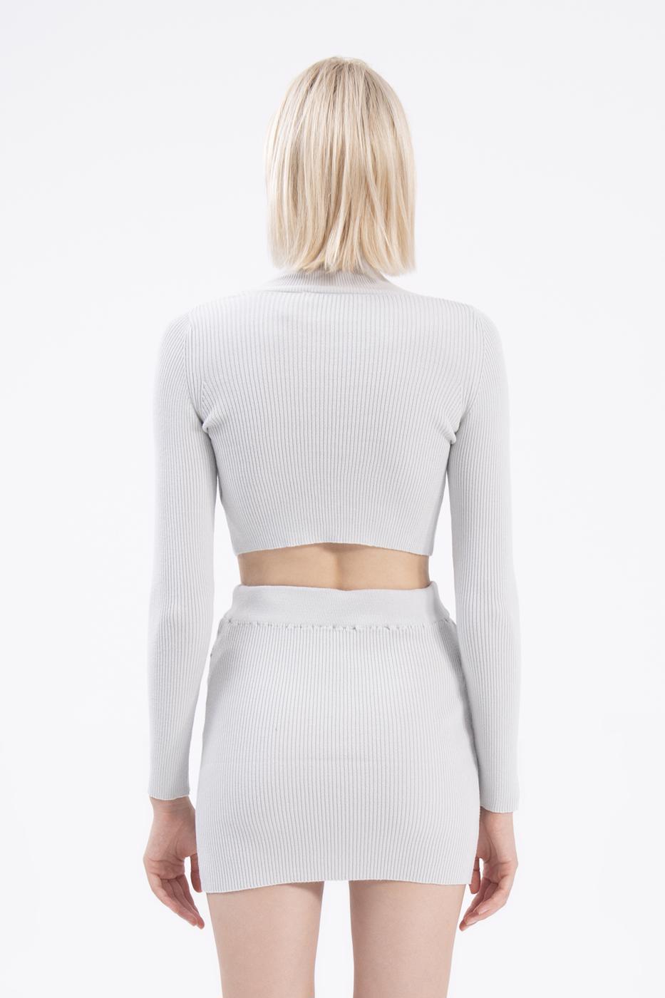 Bayan Gri Triko Mini Dar Etek