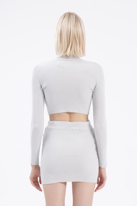 Bayan Gri Triko Mini Dar Etek - BSL