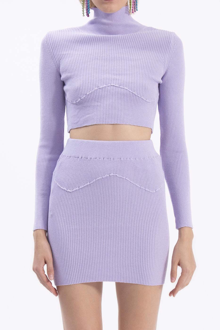 Bayan Lila Triko Mini Dar Etek