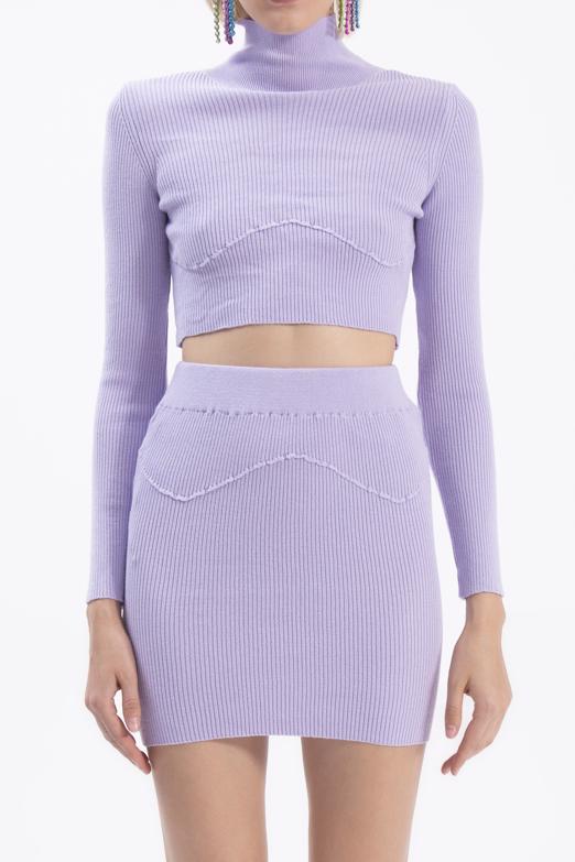 Bayan Lila Triko Mini Dar Etek - BSL