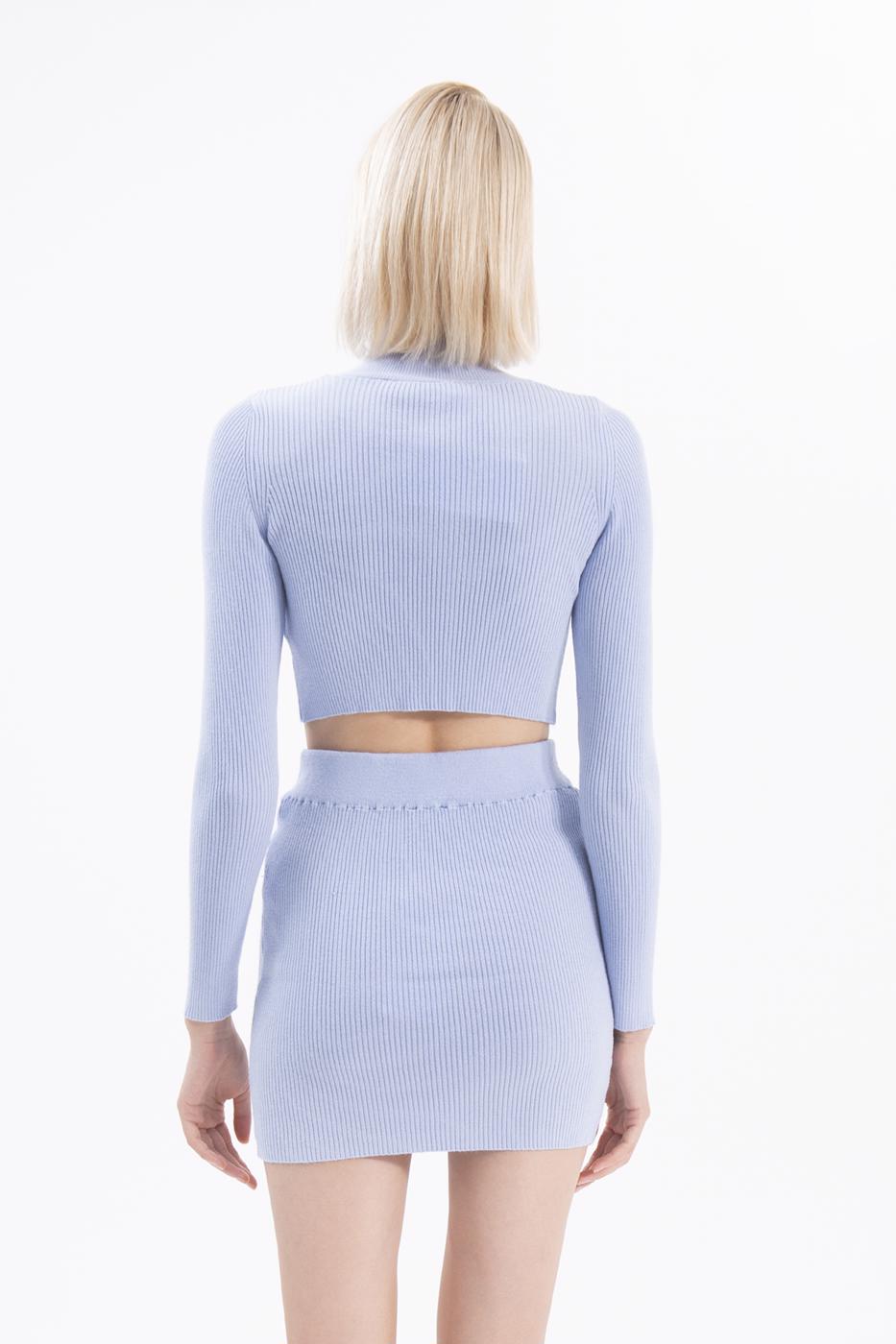 Bayan Mavi Triko Mini Dar Etek