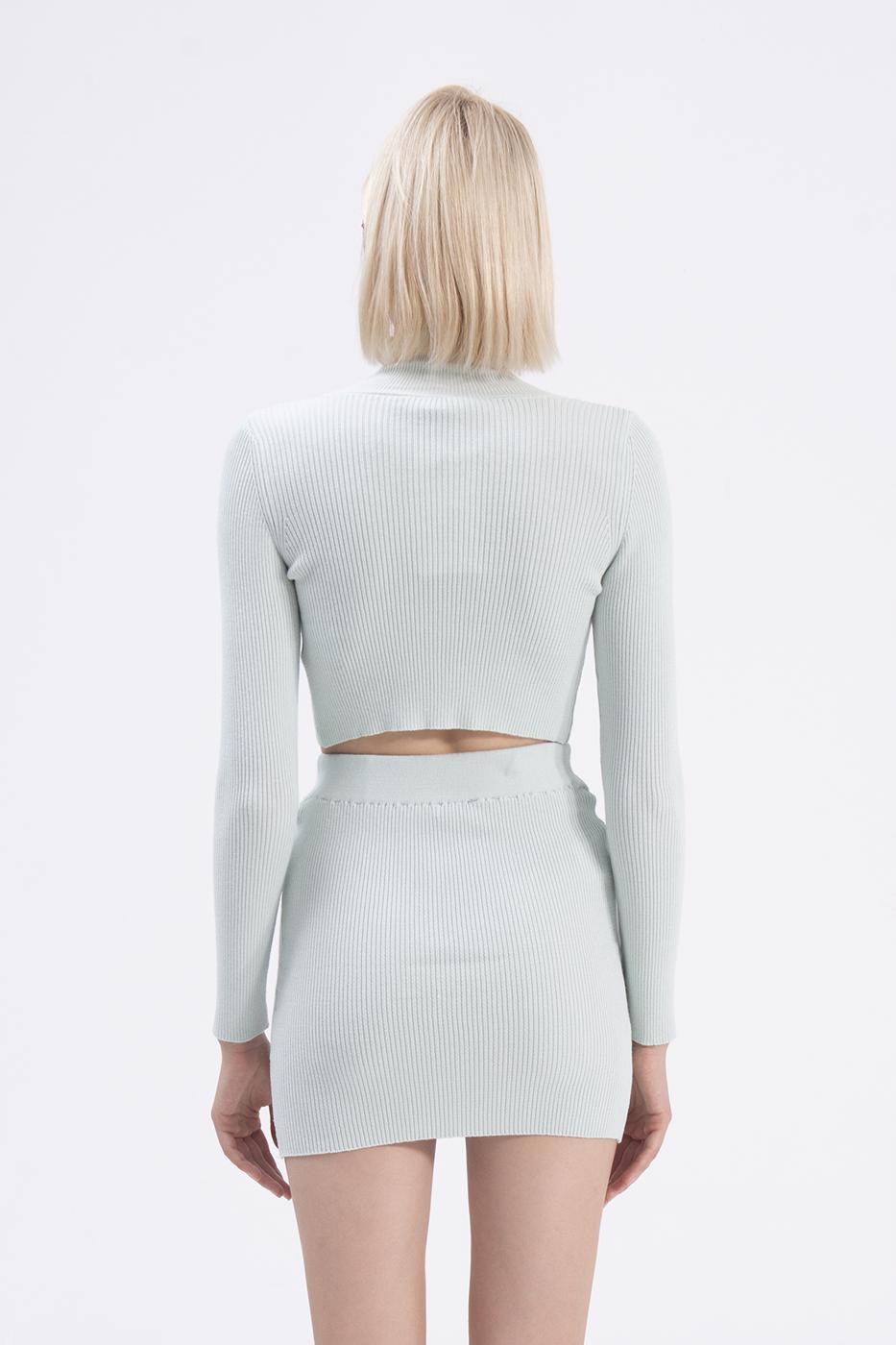 Bayan Yeşil Triko Mini Dar Etek