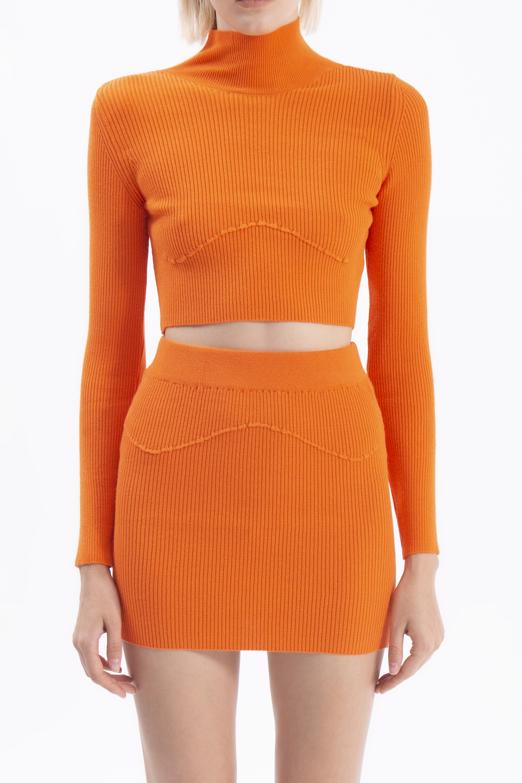 Bayan Oranj Triko Mini Dar Etek - BSL