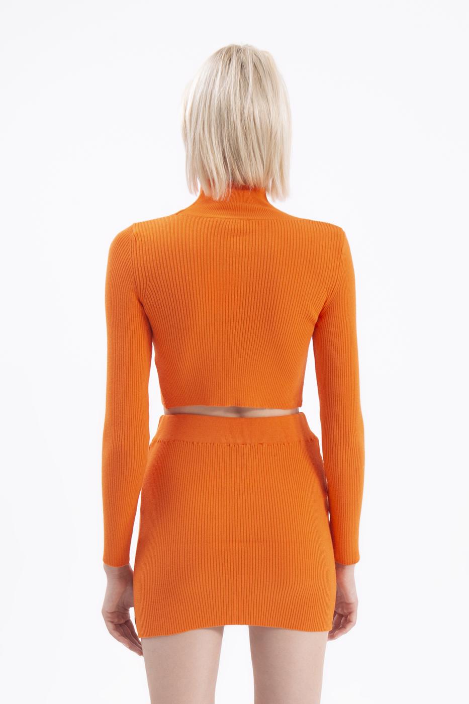 Bayan Oranj Triko Mini Dar Etek