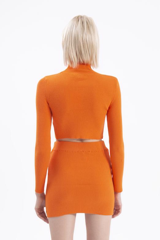 Bayan Oranj Triko Mini Dar Etek - BSL