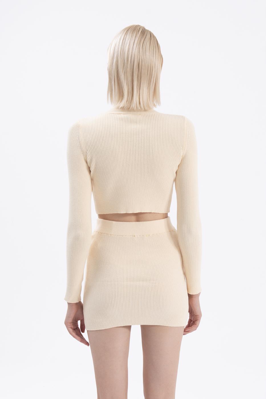 Bayan Sarı Triko Mini Dar Etek