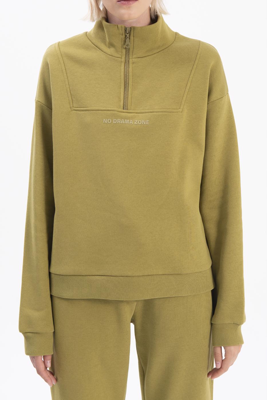 Bayan Haki Dik Kapalı Sweatshırt