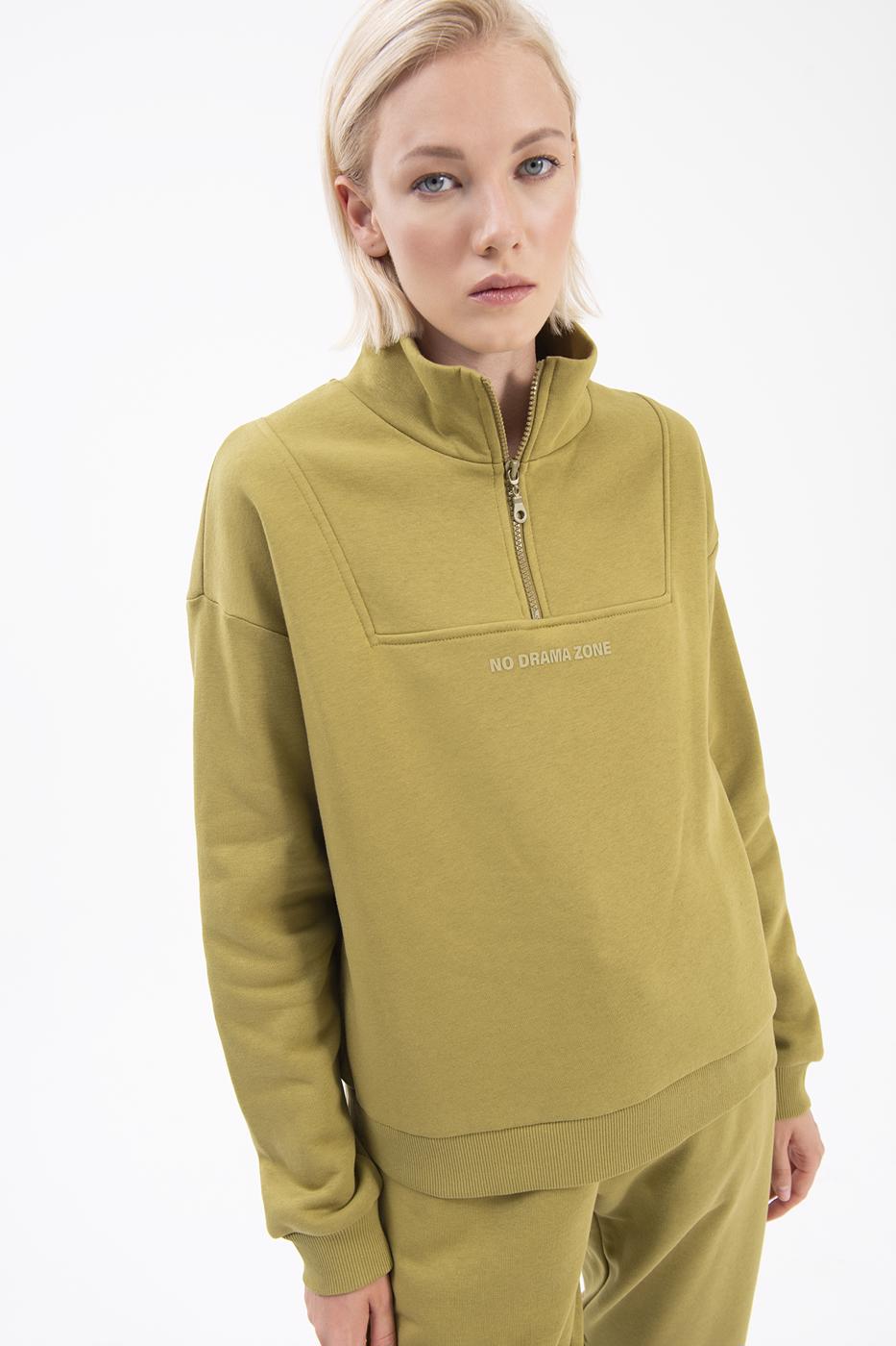 Bayan Haki Dik Kapalı Sweatshırt