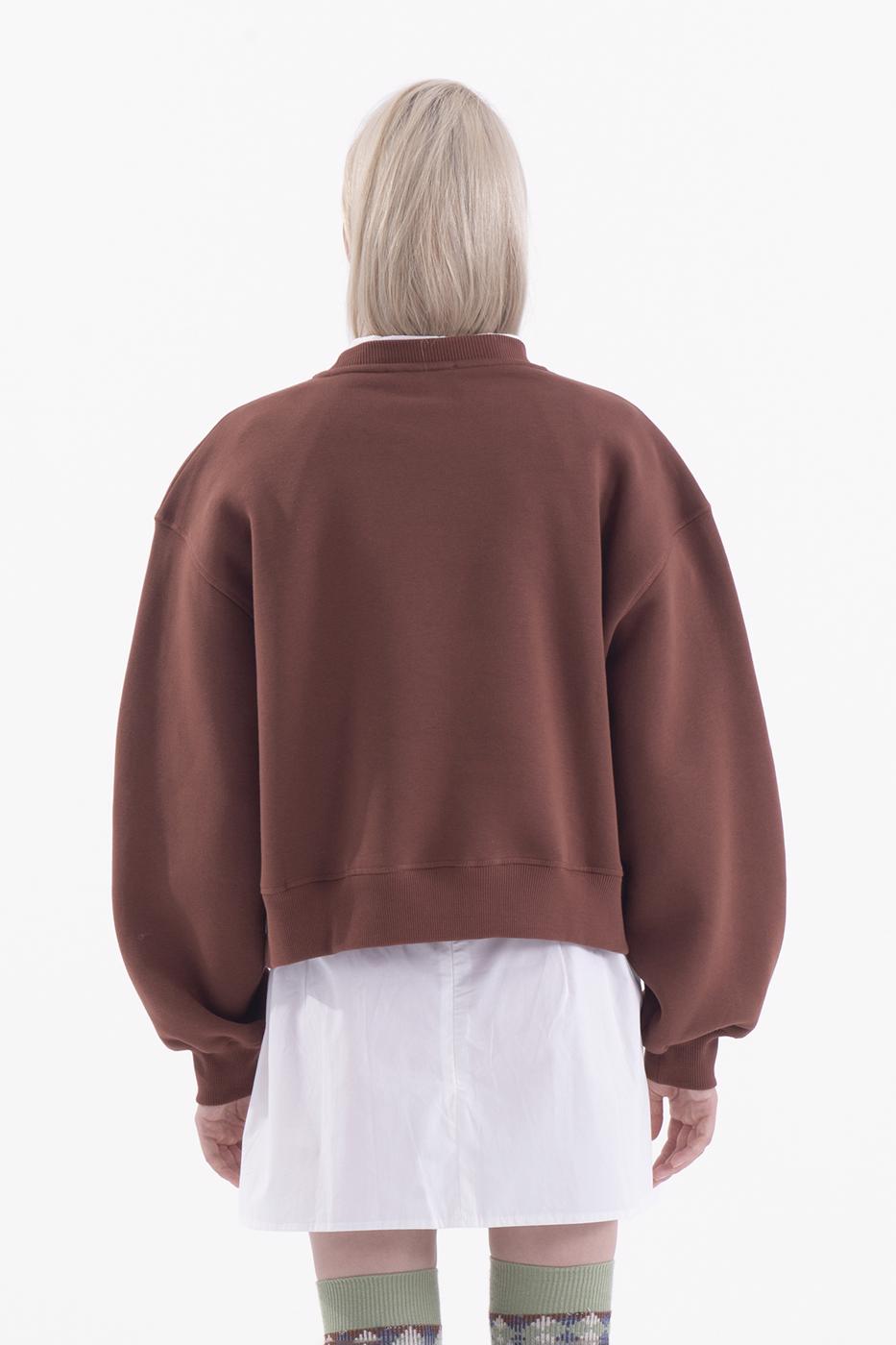 Bayan Kahverengi Baskılı Basic Crop Sweatshirt