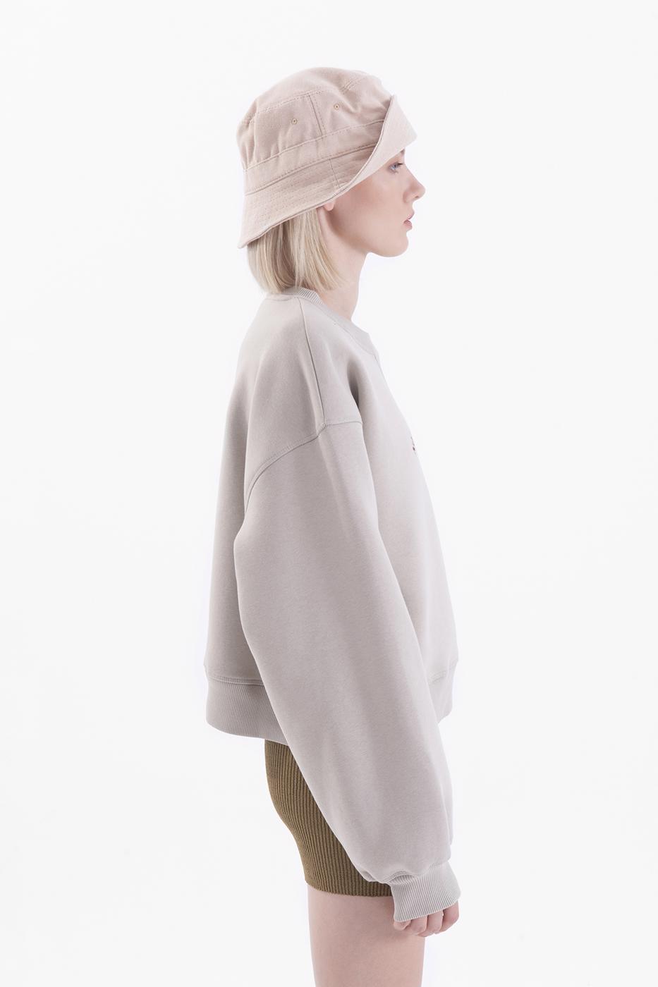 Bayan Bej Baskılı Basic Crop Sweatshirt