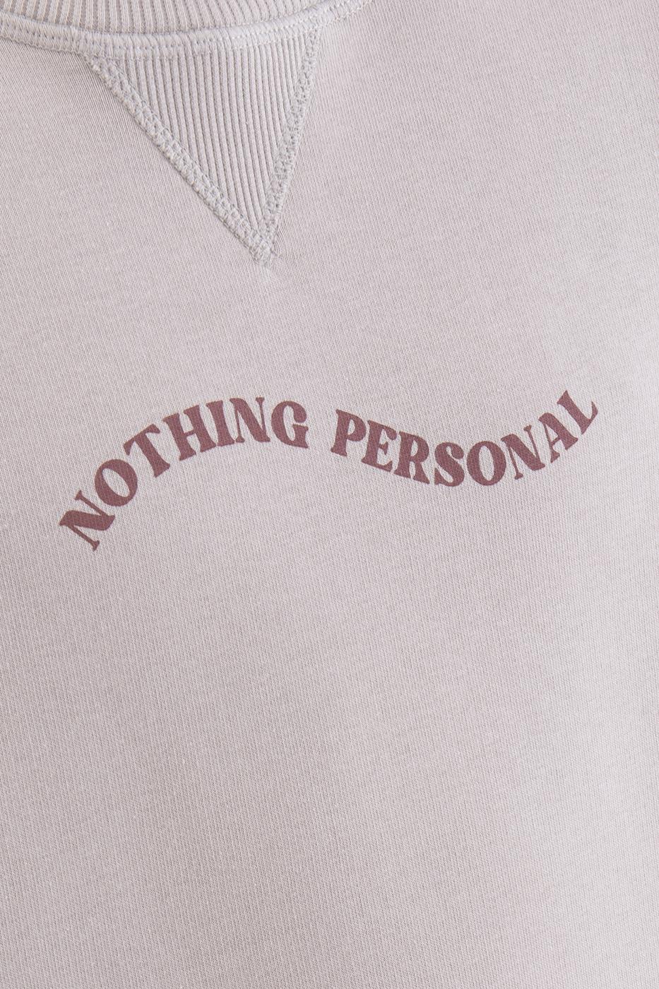 Bayan Bej Baskılı Basic Crop Sweatshirt