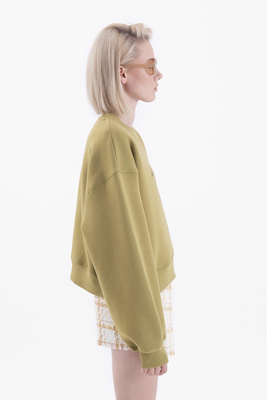 Bayan Haki Baskılı Basic Crop Sweatshirt