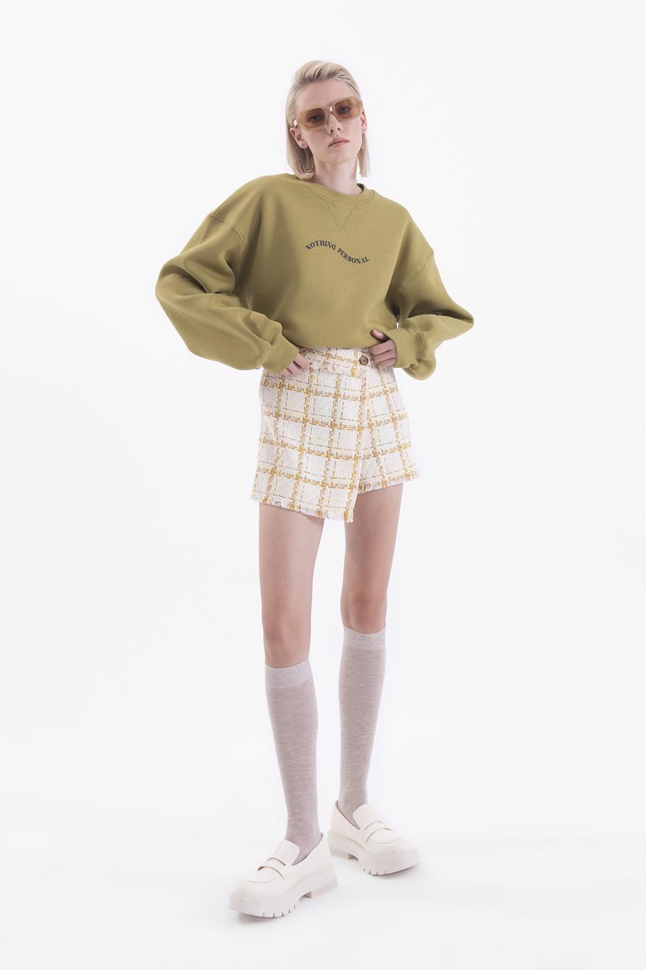 Bayan Haki Baskılı Basic Crop Sweatshirt