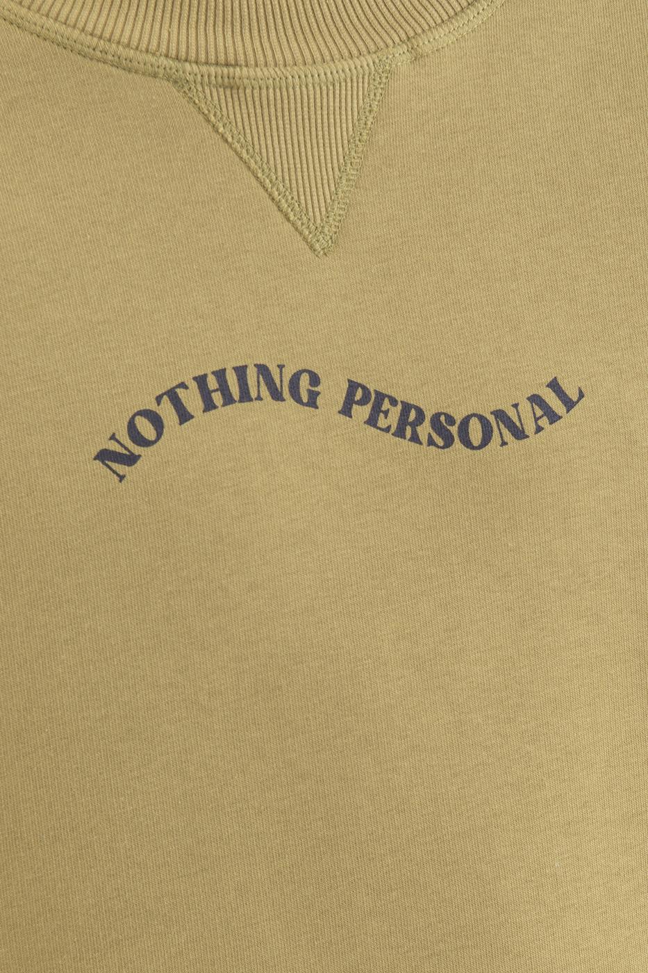 Bayan Haki Baskılı Basic Crop Sweatshirt