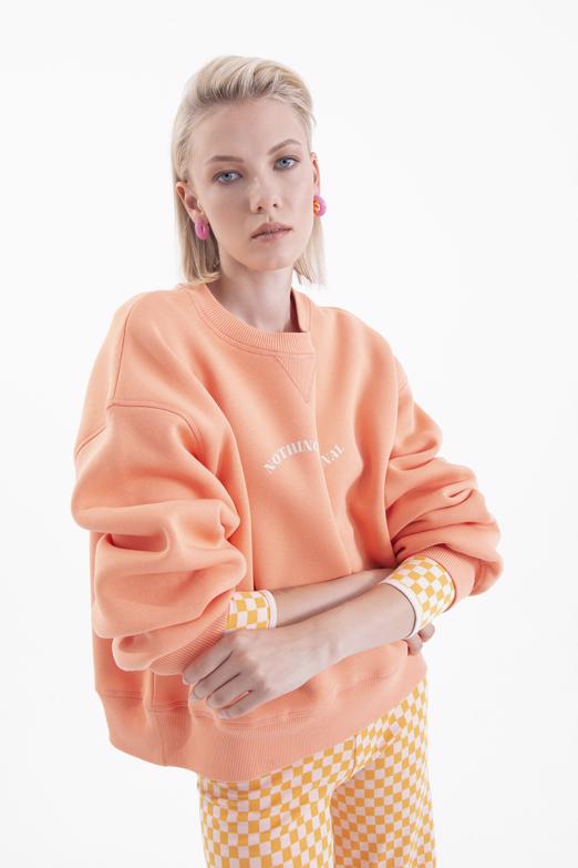 Bayan  Baskılı Basic Crop Sweatshirt