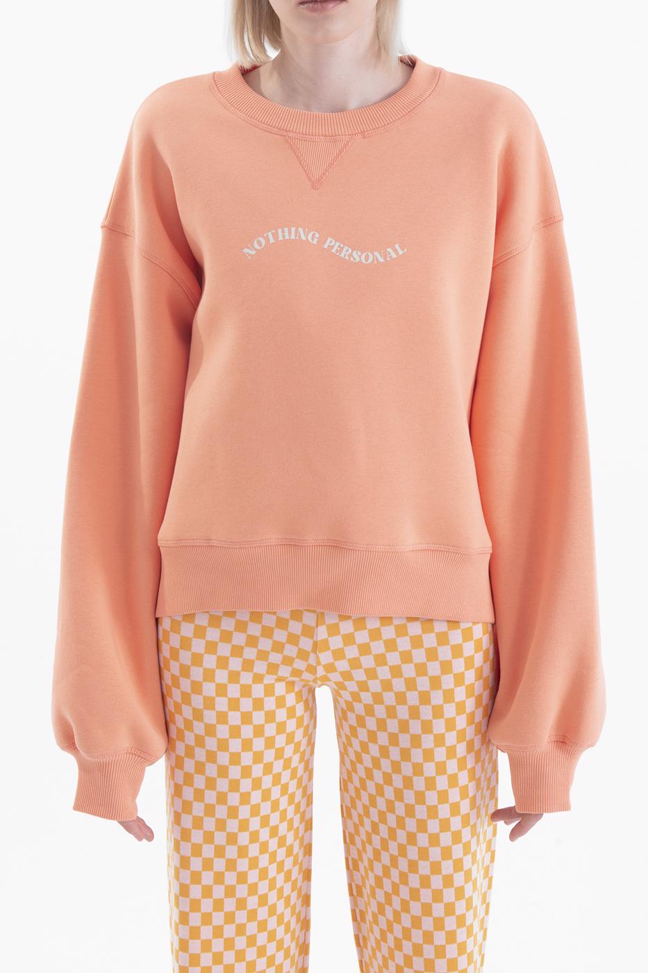 Bayan Somon Baskılı Basic Crop Sweatshirt