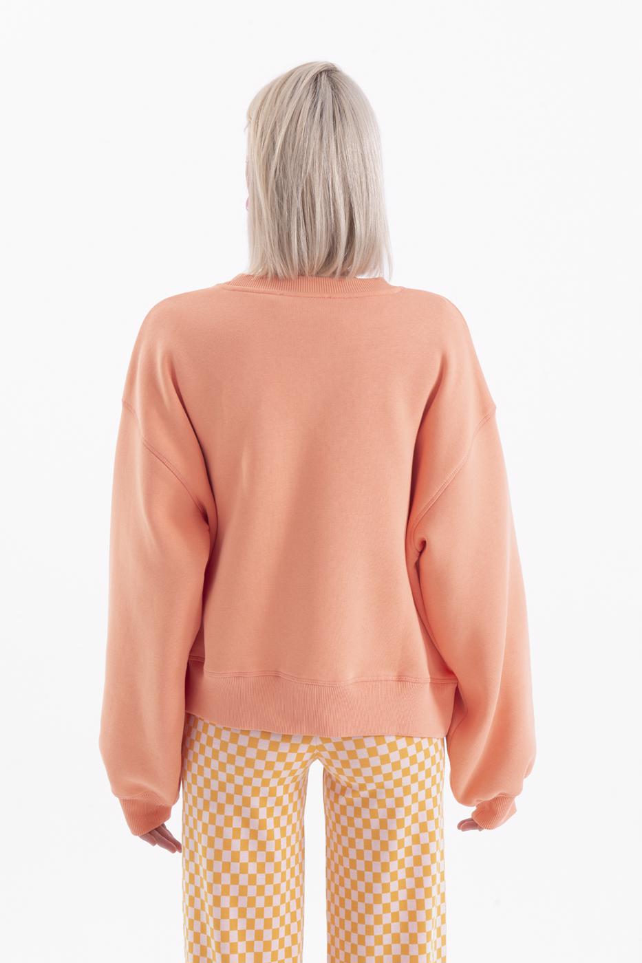 Bayan Somon Baskılı Basic Crop Sweatshirt