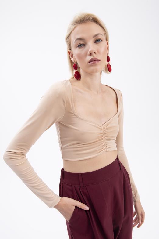 Bayan Bej Uzun Kollu Crop Body - BSL