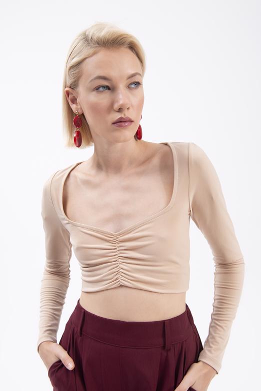 Bayan Bej Uzun Kollu Crop Body - BSL