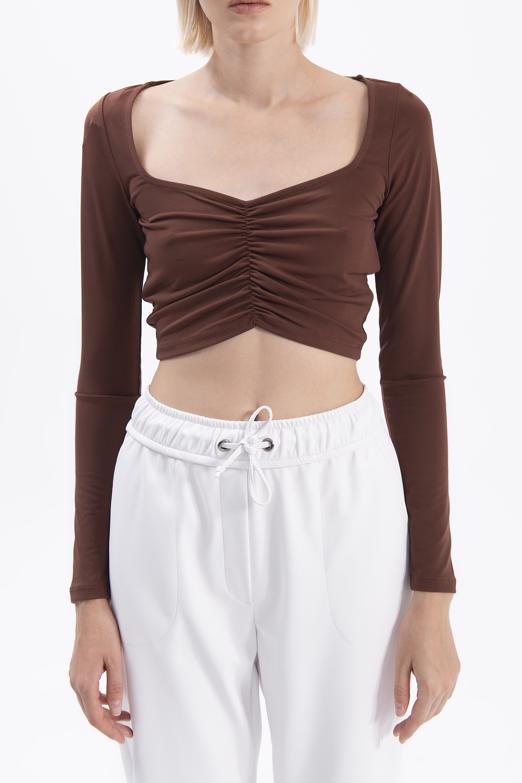 Bayan Kahverengi Uzun Kollu Crop Body - BSL