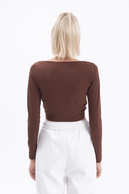 Bayan Kahverengi Uzun Kollu Crop Body - BSL