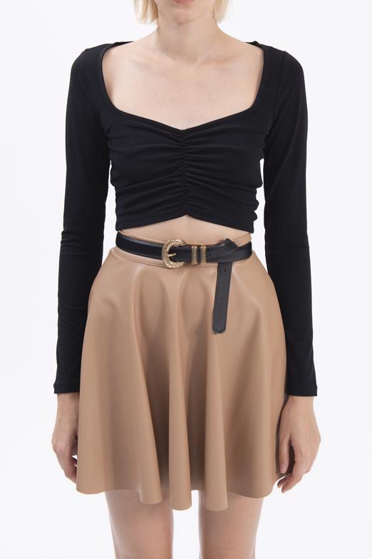 Bayan Siyah Uzun Kollu Crop Body - BSL