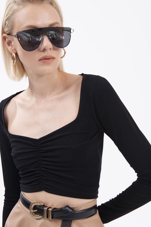 Bayan Siyah Uzun Kollu Crop Body - BSL