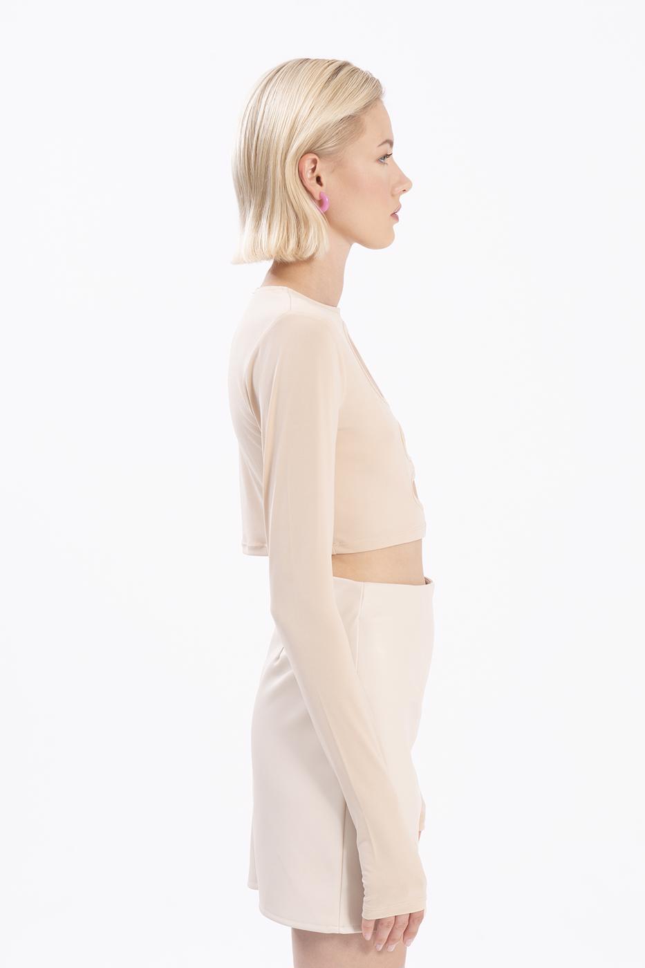 Bayan Bej Pencere Detaylı Crop Body