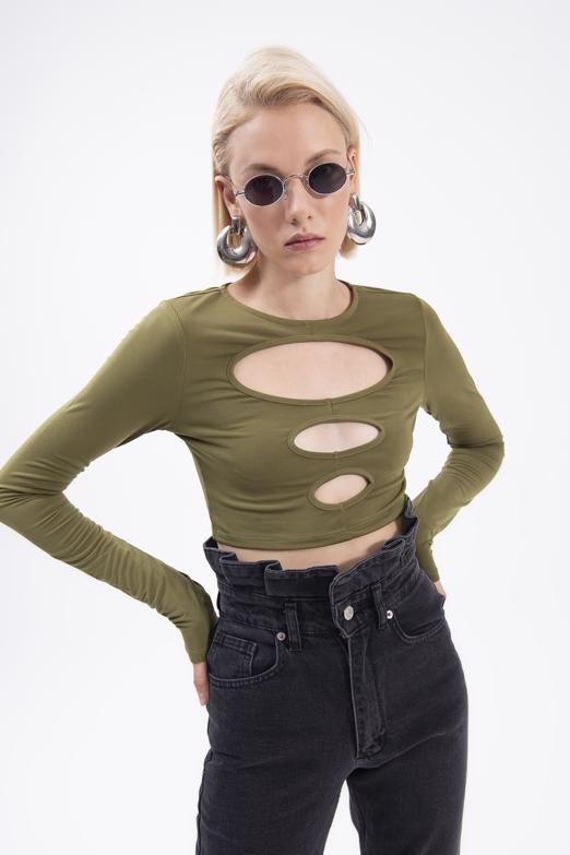 Bayan Haki Pencere Detaylı Crop Body - BSL