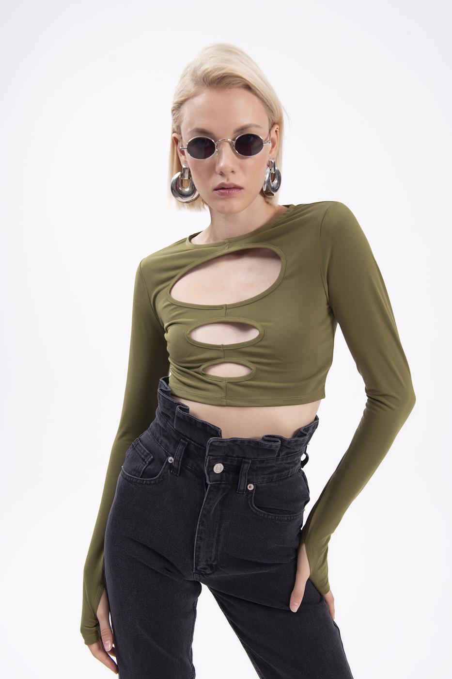 Bayan Haki Pencere Detaylı Crop Body