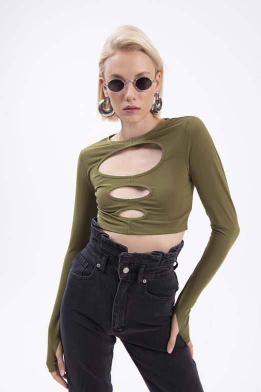 Bayan Haki Pencere Detaylı Crop Body - BSL