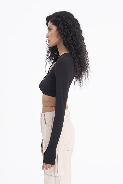 Bayan Siyah Pencere Detaylı Crop Body - BSL