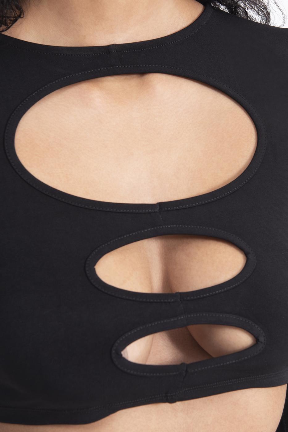 Bayan Siyah Pencere Detaylı Crop Body