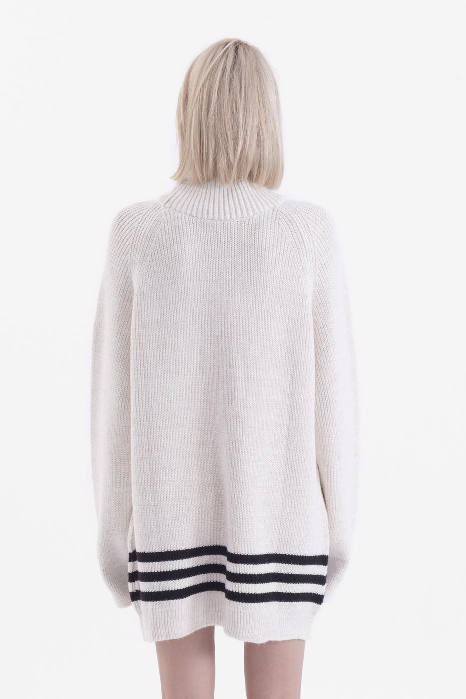 Bayan Ekru Dik Yakalı Mini Triko Elbise