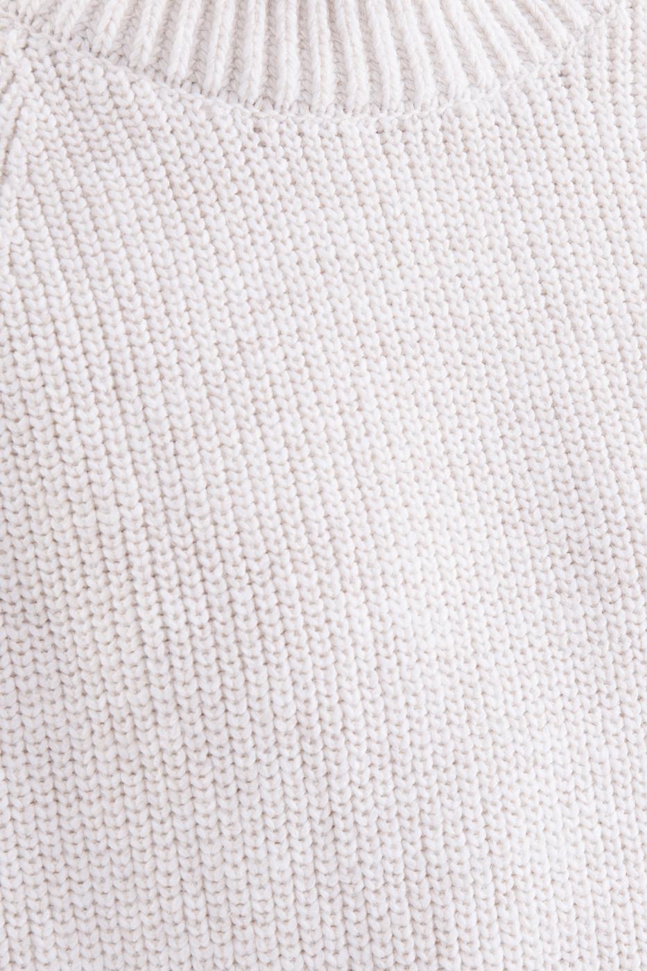 Bayan Ekru Dik Yakalı Mini Triko Elbise