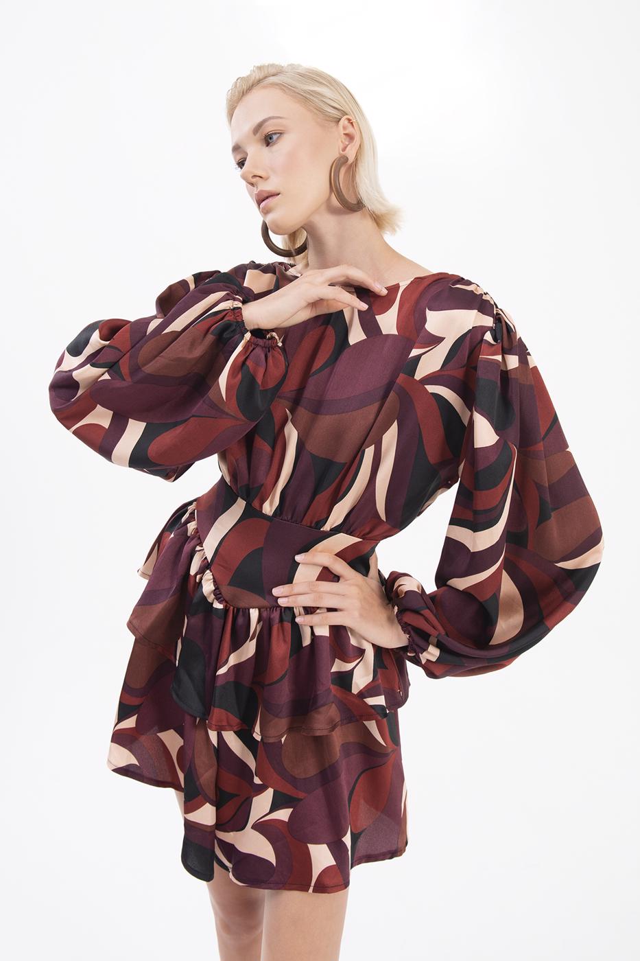 Bayan Multı Kayık Yaka Mini Elbise