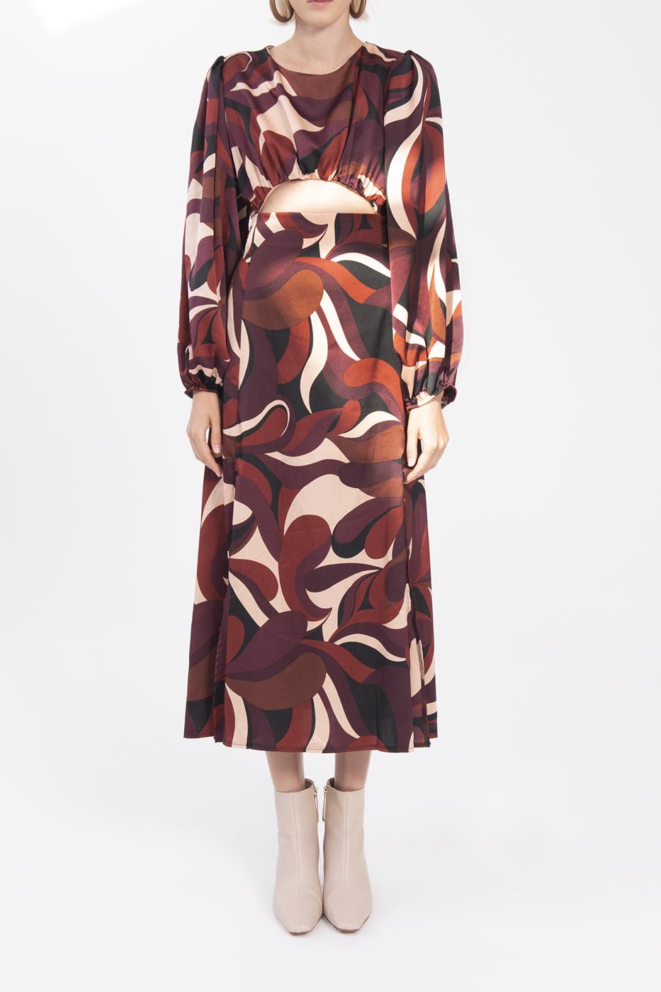 Bayan Multı Balon Kollu Yırtmaçlı Midi Elbise