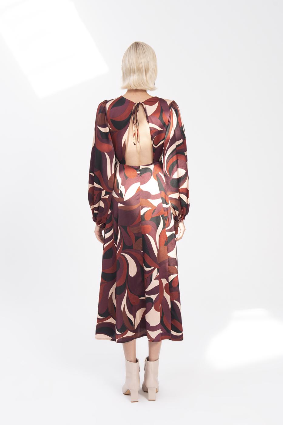 Bayan Multı Balon Kollu Yırtmaçlı Midi Elbise