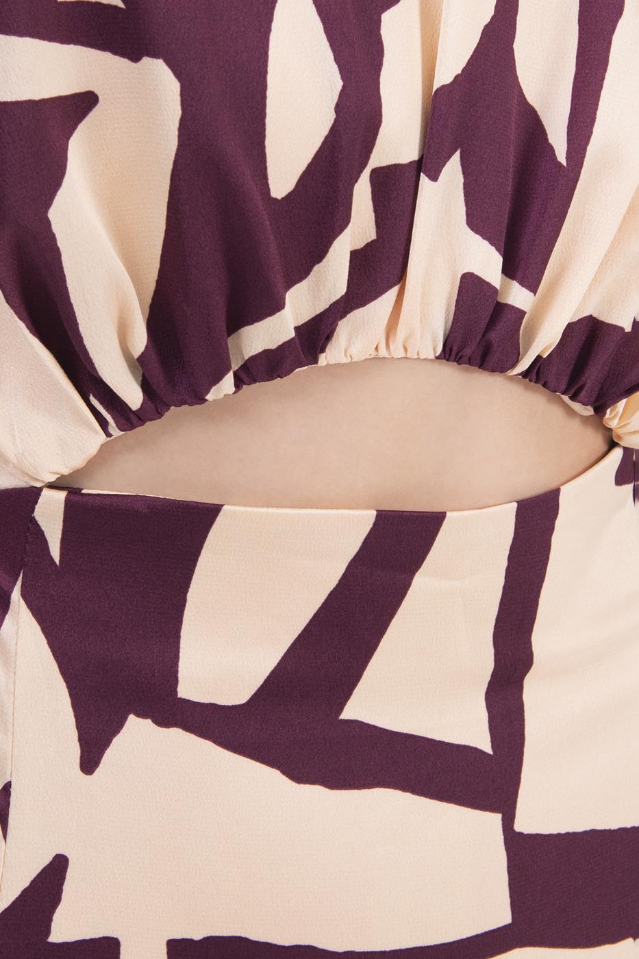 Bayan Mürdüm Balon Kollu Yırtmaçlı Midi Elbise