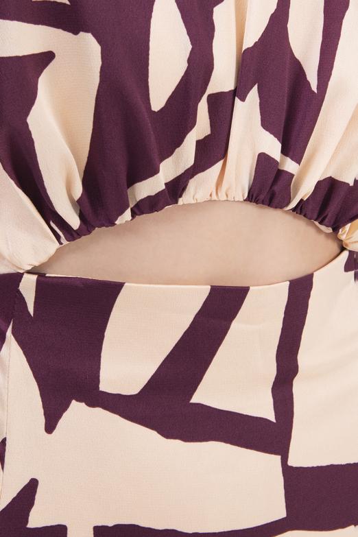 Bayan Mürdüm Balon Kollu Yırtmaçlı Midi Elbise - BSL